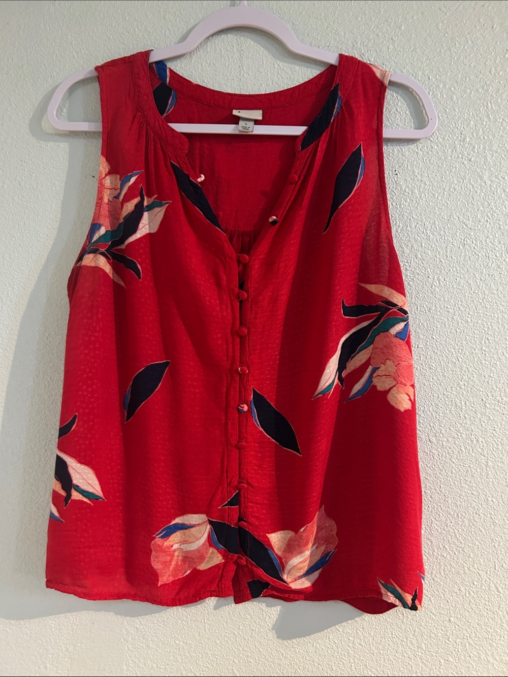 a new day Red Floral Button-Front Camisole with Navy Accents